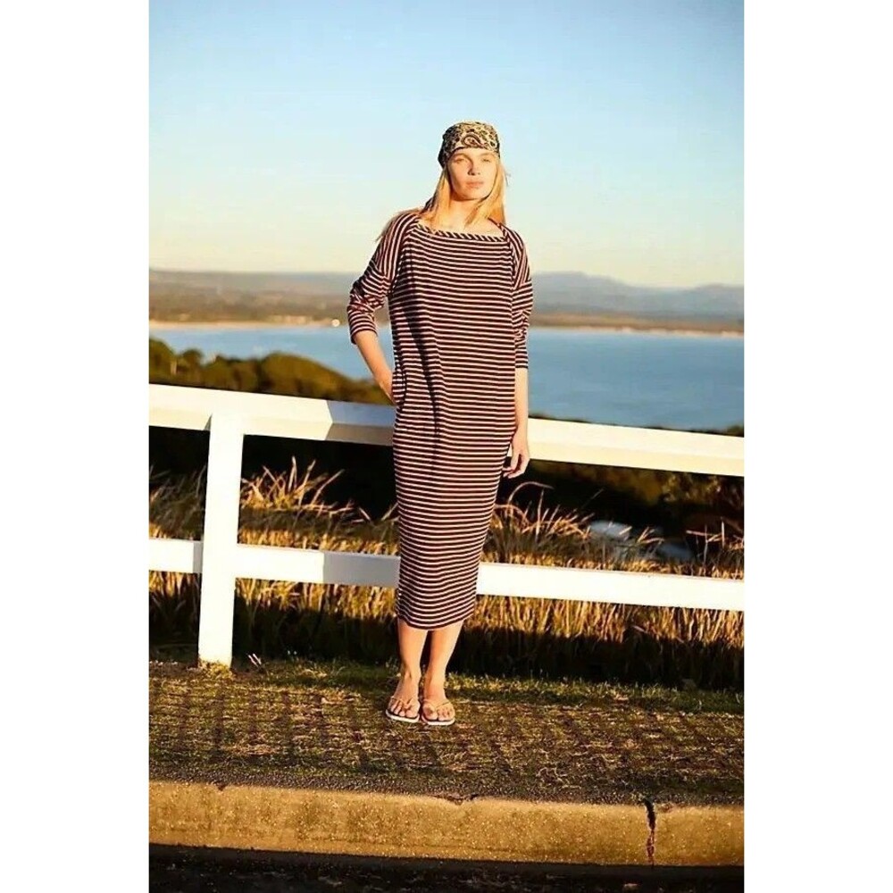 Free People Free Est Tivoli Maxi Dress Striped Printed Oversized Cotton M 286403